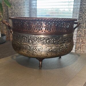 Planter/Plant Holder - Brass Jardiniere with silver metal onlay